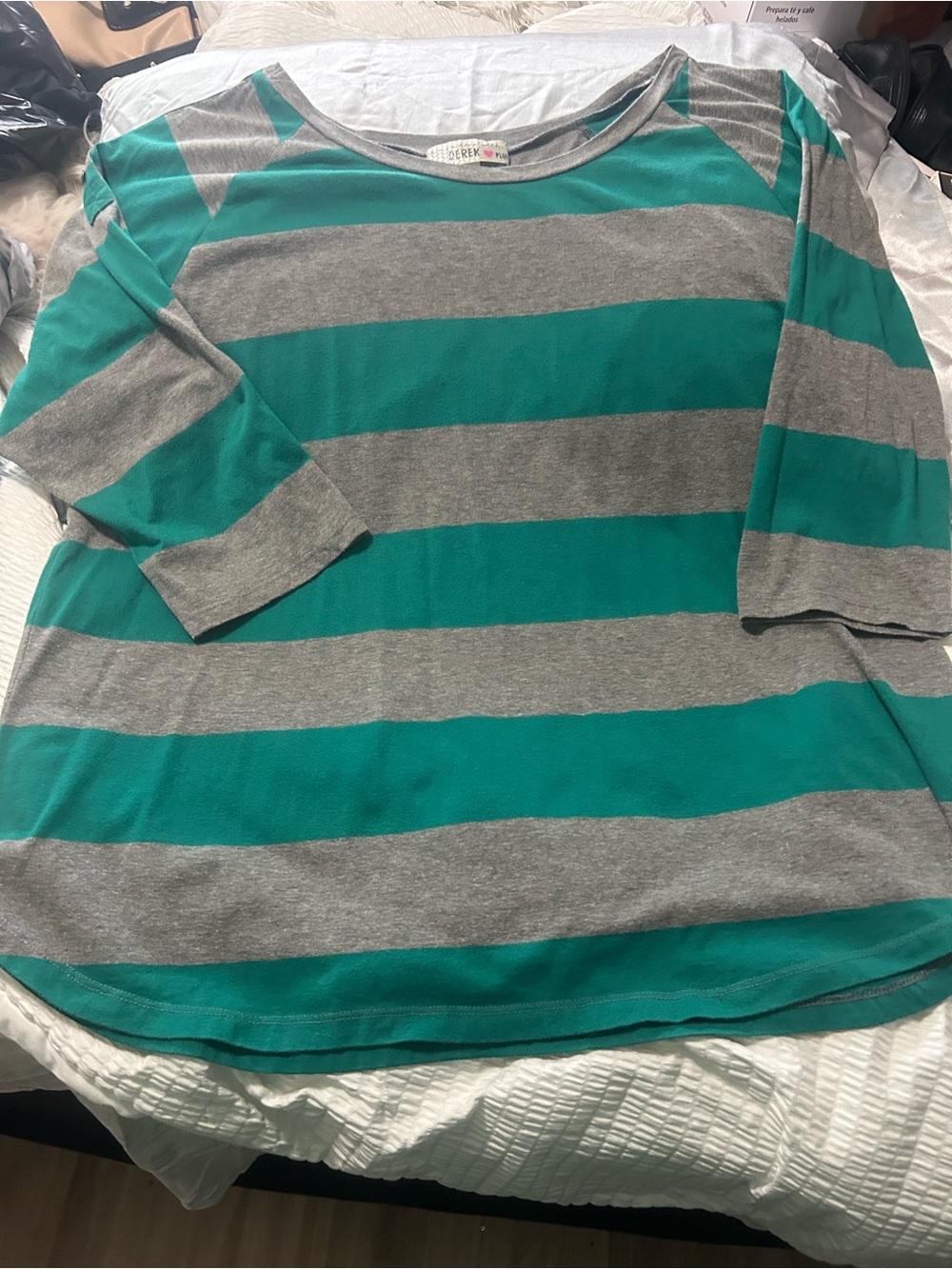 Women's Teal and Gray Striped Tunic Top - Relaxed 3/4 Sleeve